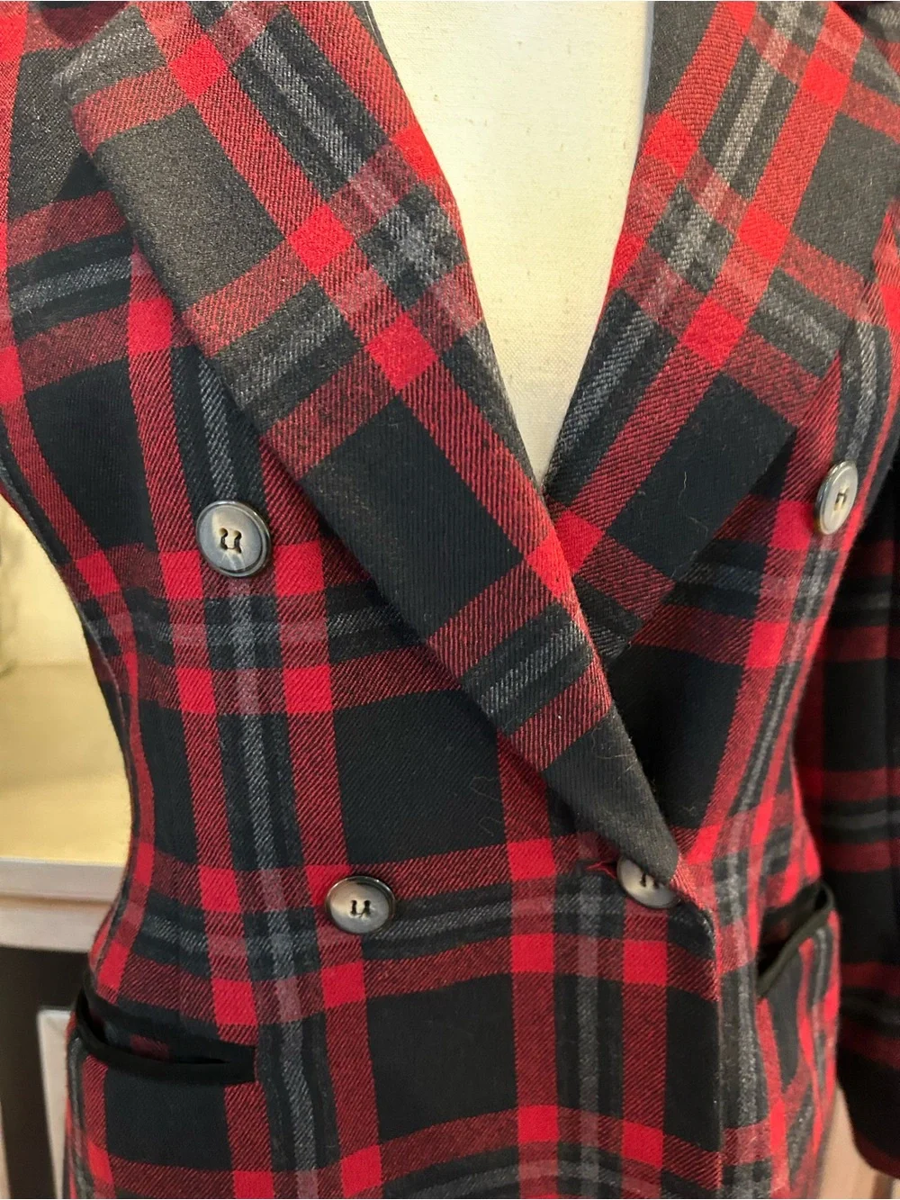 Parisian Works Red & Black Plaid Double-Breasted Blazer